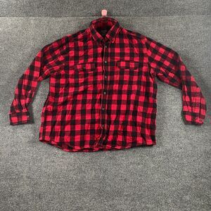 Faded Glory Shirt Mens XL Black Red Black Plaid Flannel Long Sleeve Button Down